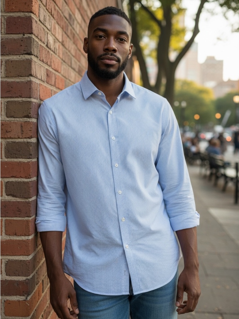 Tommy Hilfiger Light Blue Pinstripe Dress Shirt
